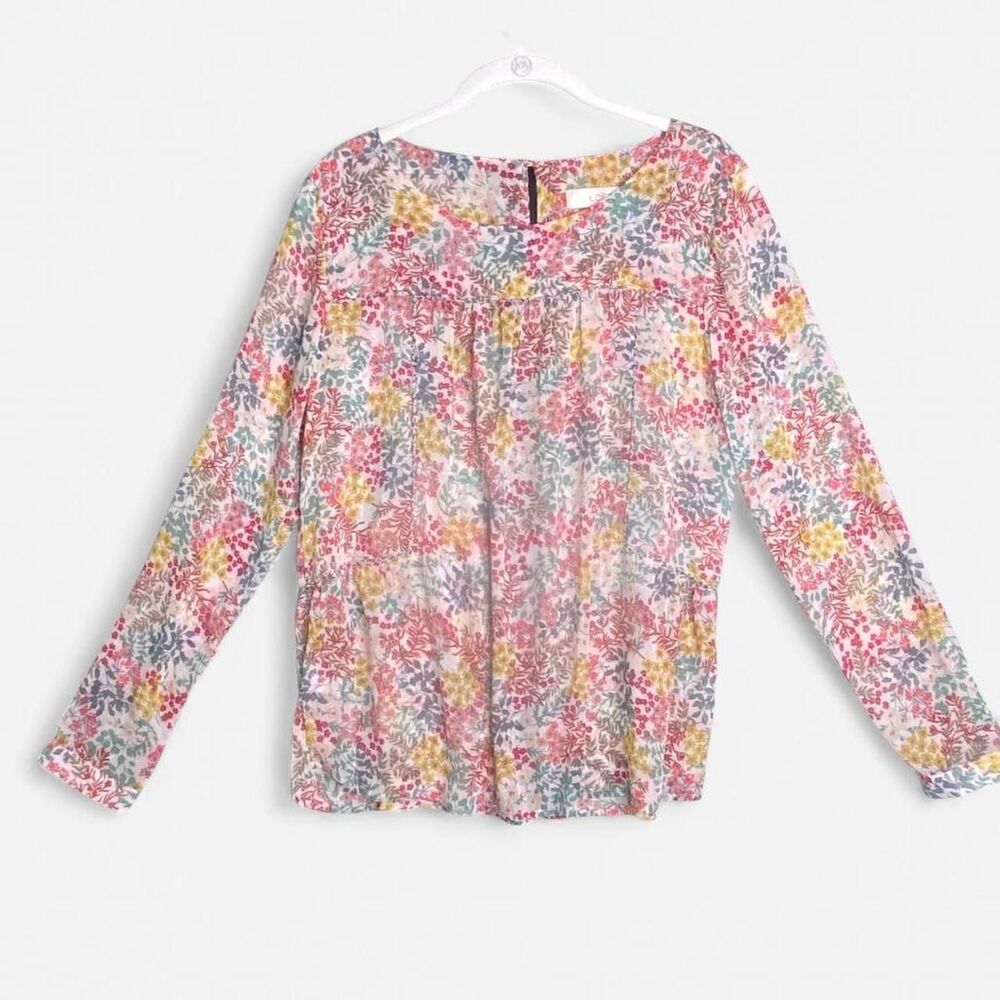 LOFT Women's Cottage Pink Pastel Floral Long Sleeves Blouse S